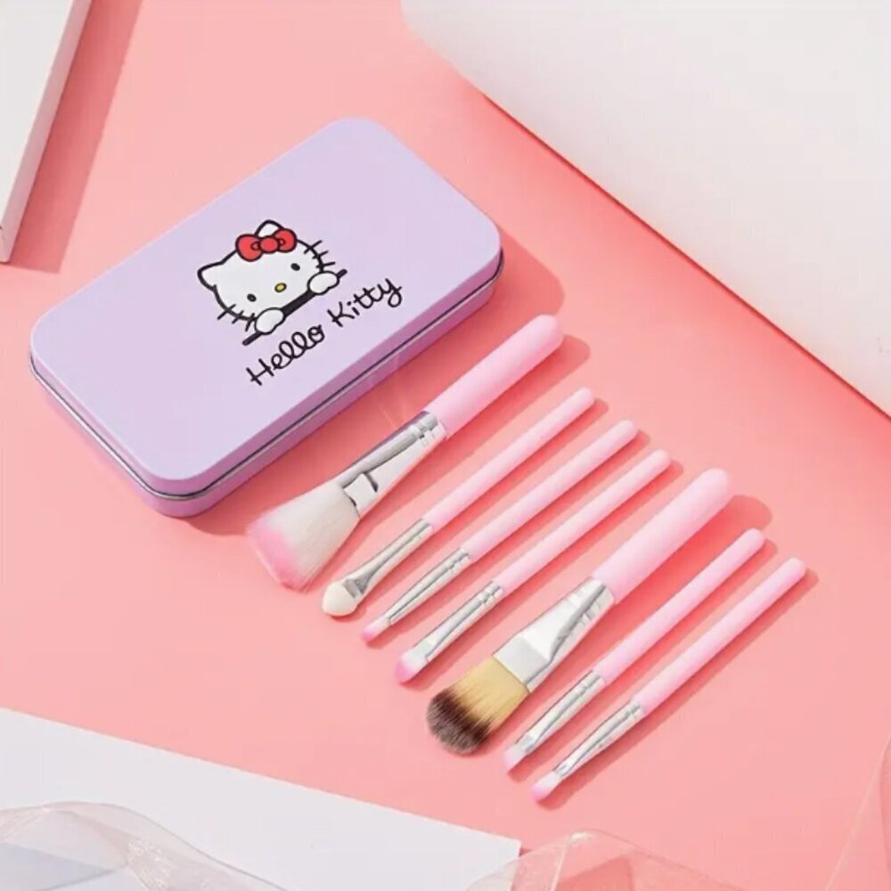 Hello Kitty 7 Piece Makeup Brushes With Bonus Storage Tin NWT